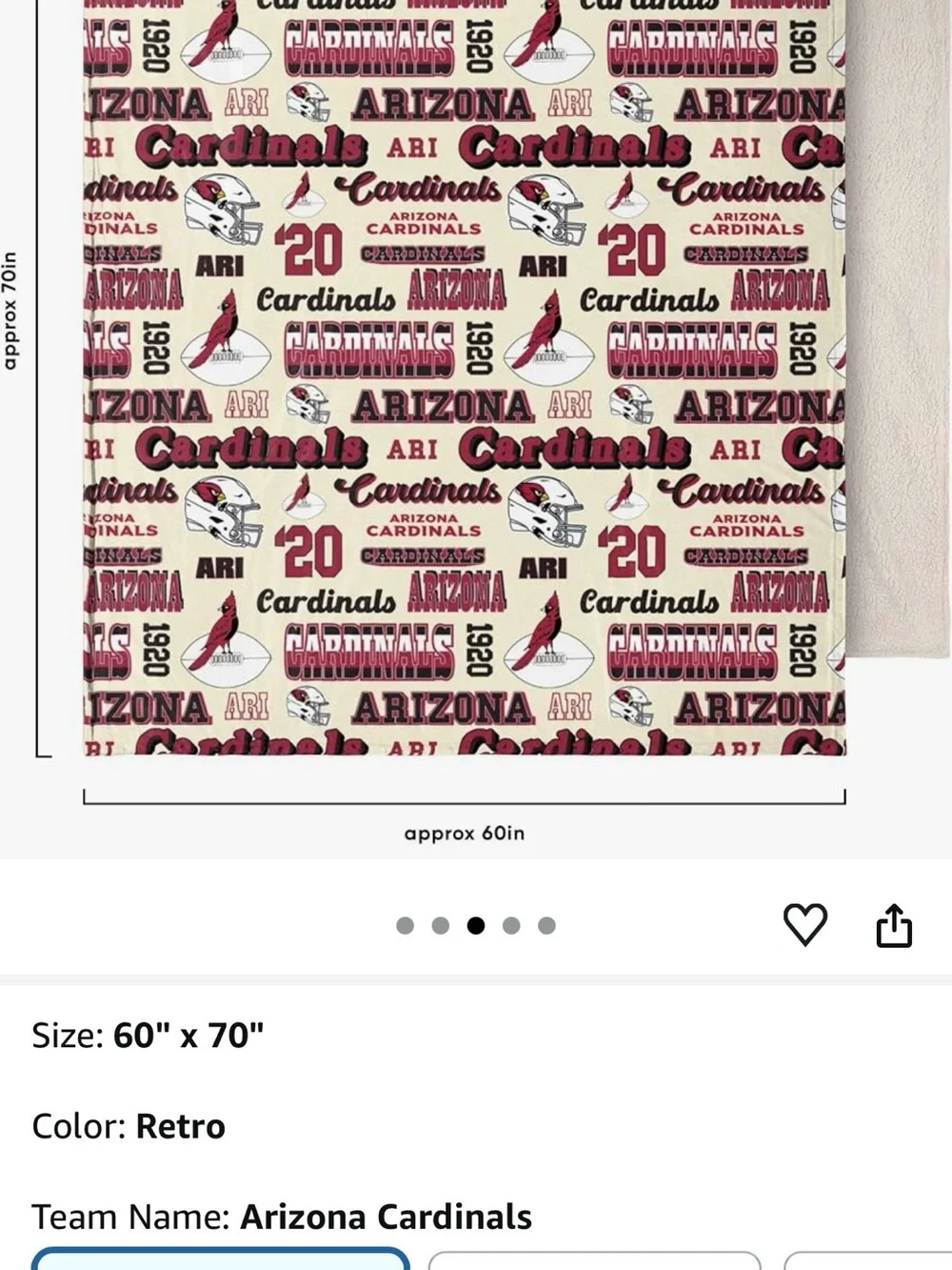 Arizona Cardinals Retro Cream & Cardinal Fleece Throw Blanket